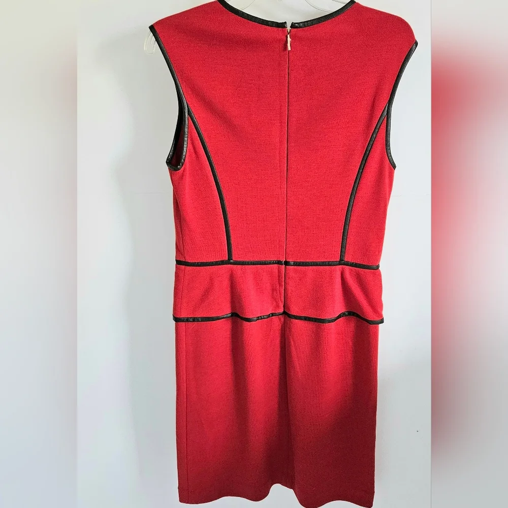 Tory Burch Wool Leather Trim Sleeveless Dress Red Black